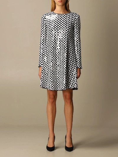 Shop Emporio Armani Dress In Checkered Sequins In Black