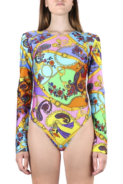 Shop Versace Jeans Couture Multicolor Graphic Print Lycra Body Suit