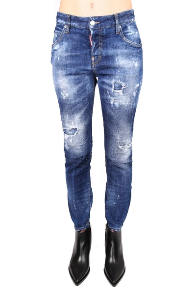 Shop Dsquared2 Washed Teared Cotton Jeans In Blue