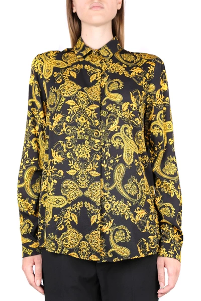 Shop Versace Jeans Couture Crepe Shirt With All Over Paisley Print In Black-gold