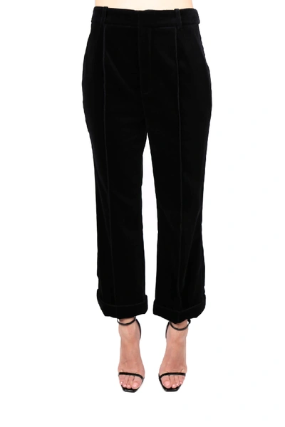 Shop Saint Laurent Cropped Trousers In Black Velvet