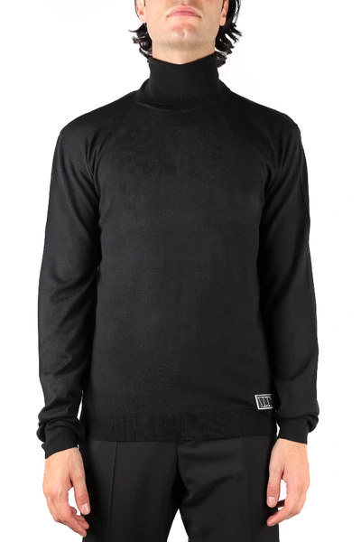 Shop Valentino Roll-neck Sweater In Virgin Wool With Vltn Logo In Nero