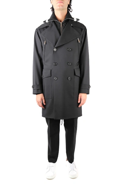 Shop Dsquared2 Black Wool Double Breast Trench Coat