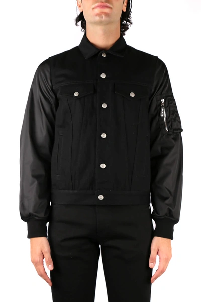 Shop Alexander Mcqueen Hybrid Bomber In Denim And Technical Fabric In Black Washed