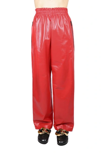 Shop Bottega Veneta Shiny Red Leather Trousers In Lipstick