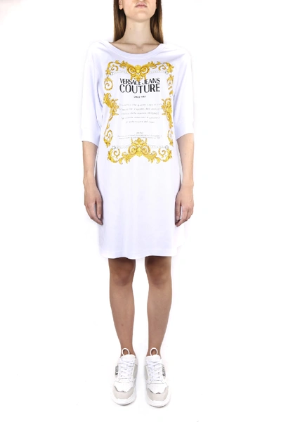 Shop Versace Jeans Couture Cotton Dress With Front Print In White