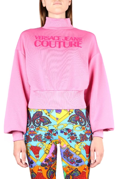 Shop Versace Jeans Couture Orchid Pink Cotton Sweatshirt With Logo In Rose Wild Orchid