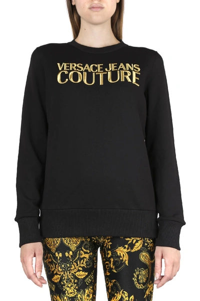 Shop Versace Jeans Couture Cotton Sweatshirt With Embroidered Logo In Black