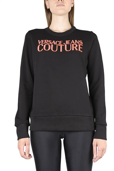 Shop Versace Jeans Couture Cotton Sweatshirt With Embroidered Logo In Black