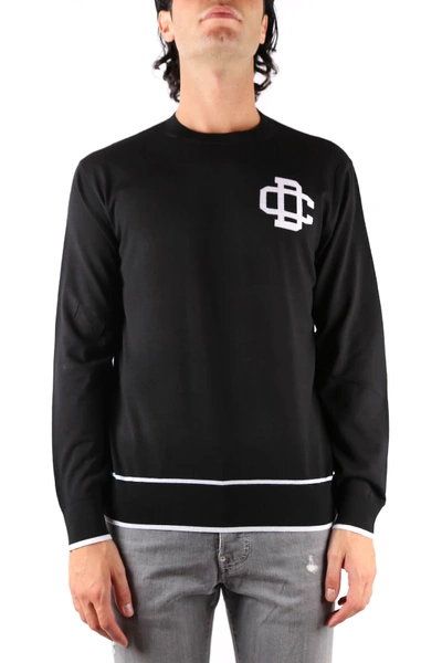 Shop Dsquared2 Black Wool Sweatshirt With White Inserts In Black+ White Effect