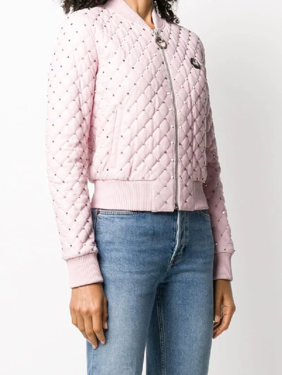 Shop Philipp Plein Studded Bomber Jacket In Pink