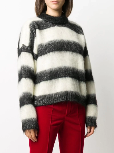 Shop Saint Laurent Striped Relaxed Fit Sweater In Black