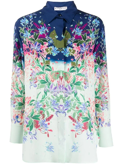 Shop Givenchy Floral Print Silk Shirt In Green