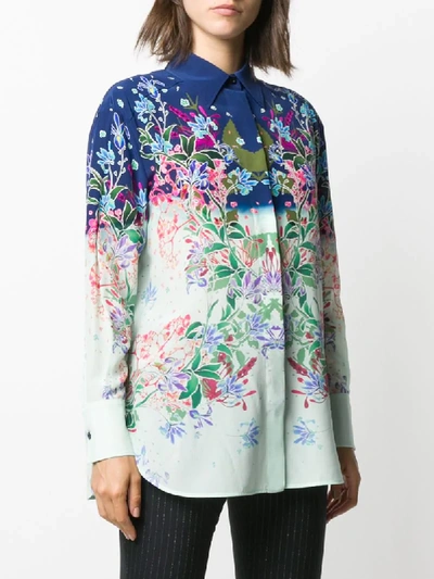 Shop Givenchy Floral Print Silk Shirt In Green