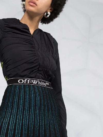 Shop Off-white Glitter-stripe Pleated Skirt In Black