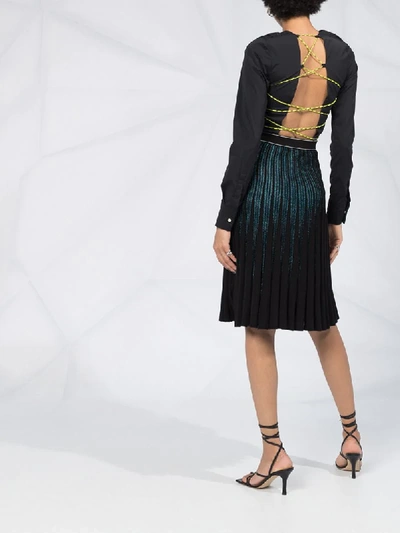 Shop Off-white Glitter-stripe Pleated Skirt In Black