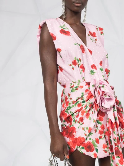 Shop Magda Butrym Ruched Floral Print Dress In Pink