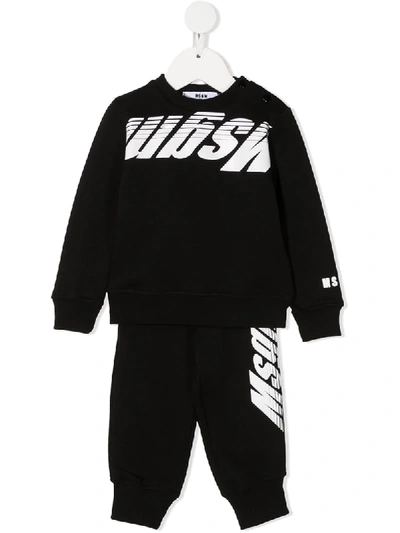 Shop Msgm Logo Print Tracksuit Set In Black