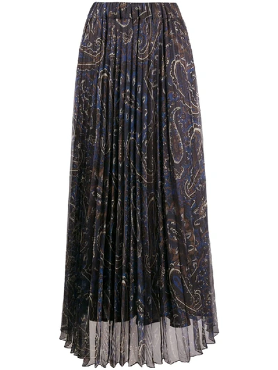 Shop P.a.r.o.s.h Pleated Paisley Print Skirt In Blue