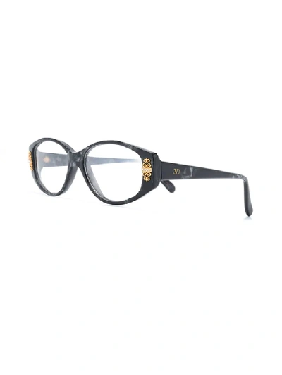 Pre-owned Valentino Garavani 1980s Oval-frame Glasses In Black