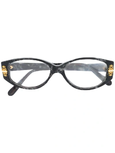 Pre-owned Valentino Garavani 1980s Oval-frame Glasses In Black