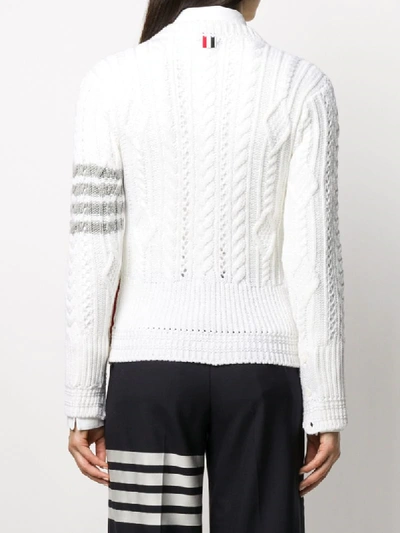 Shop Thom Browne 4-bar Aran Cable Knit Cardigan In White