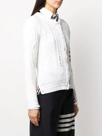 Shop Thom Browne 4-bar Aran Cable Knit Cardigan In White