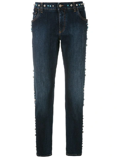 Shop Dolce & Gabbana Studded Slim-fit Jeans In Blue