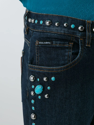 Shop Dolce & Gabbana Studded Slim-fit Jeans In Blue