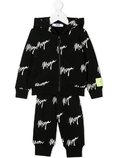 Shop Msgm Logo-print Cotton Tracksuit Set In Black