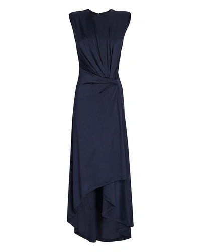 Shop Monse Draped Power-shoulder Midi Dress In Navy