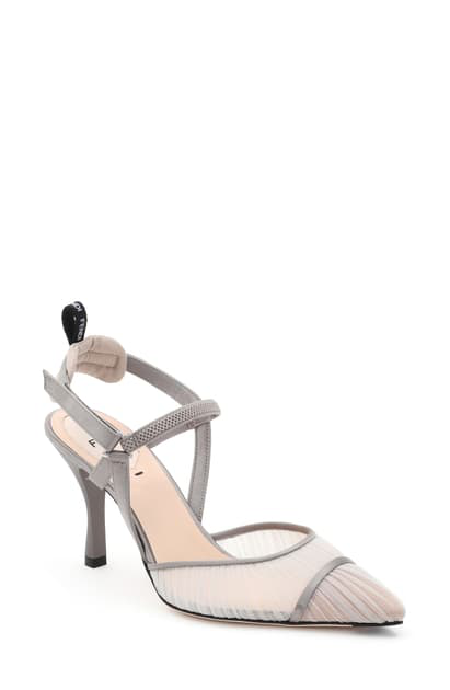 Fendi Women S Colibri Decollete Slingback Pumps In Grey Modesens
