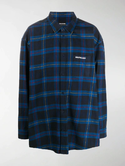 Shop Balenciaga Check-pattern Oversize Shirt In Blue