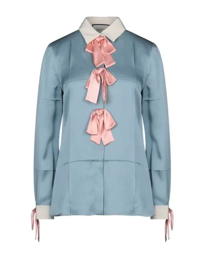 Shop Gucci Silk Shirts & Blouses In Sky Blue