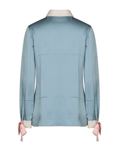 Shop Gucci Silk Shirts & Blouses In Sky Blue