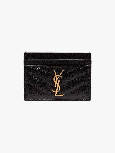 Shop Saint Laurent Monogram Leather Card Holder In Black