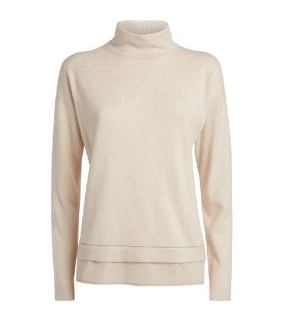 Shop Peserico High-neck Contrast-trim Sweater