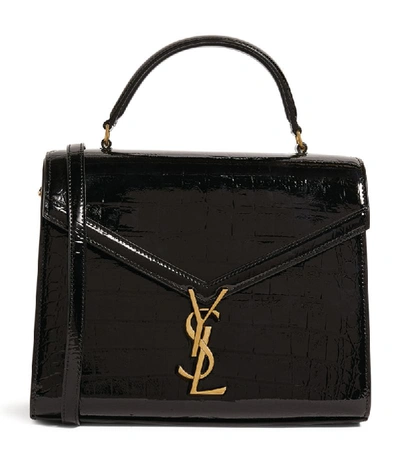 Shop Saint Laurent Medium Cassandra Top-handle Croc-embossed Shoulder Bag
