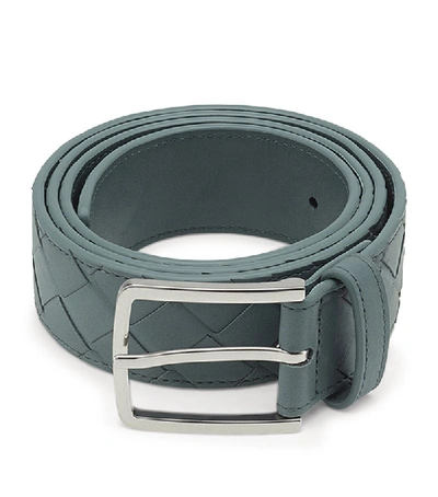 Shop Bottega Veneta Leather Intrecciato Belt In Grey