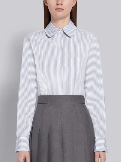 Shop Thom Browne Medium Grey Cotton Poplin University Stripe Long Sleeve Round Collar Shirt