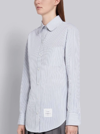 Shop Thom Browne Medium Grey Cotton Poplin University Stripe Long Sleeve Round Collar Shirt