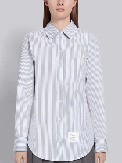 Shop Thom Browne Medium Grey Cotton Poplin University Stripe Long Sleeve Round Collar Shirt