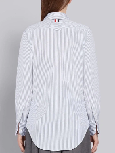 Shop Thom Browne Medium Grey Cotton Poplin University Stripe Long Sleeve Round Collar Shirt