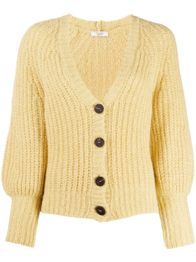 Shop Peserico Ribbed V-neck Cardigan In Yellow
