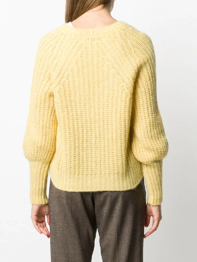 Shop Peserico Ribbed V-neck Cardigan In Yellow