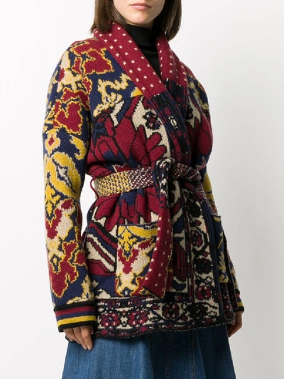 Shop Pierre-louis Mascia Patchwork-print Wool Cardi-coat In Red