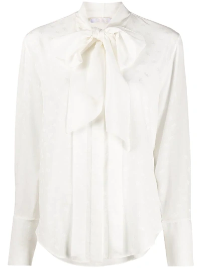 Shop Chloé Pussybow Textured Silk Shirt In White