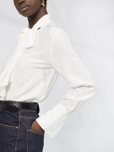 Shop Chloé Pussybow Textured Silk Shirt In White