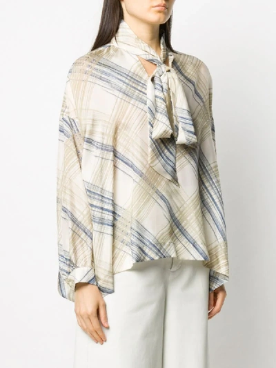 Shop Jejia Pussy-bow Plaid Shirt In Neutrals