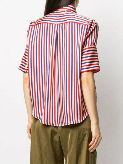 Shop Jejia Striped Ruffled Shirt In Red